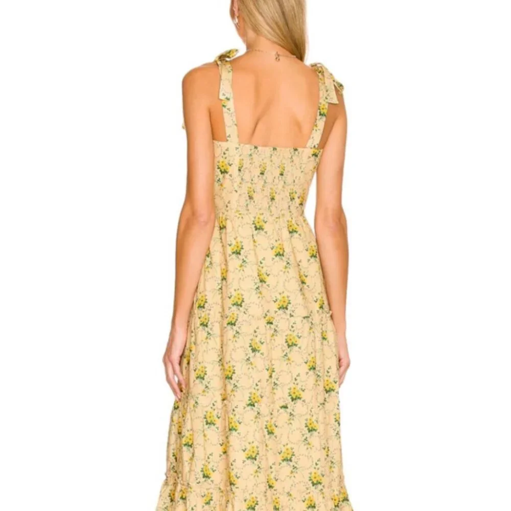 Revolve Paige Tamika Yellow Floral Tie Strap Midi Dress Size Small - Picture 3 of 15